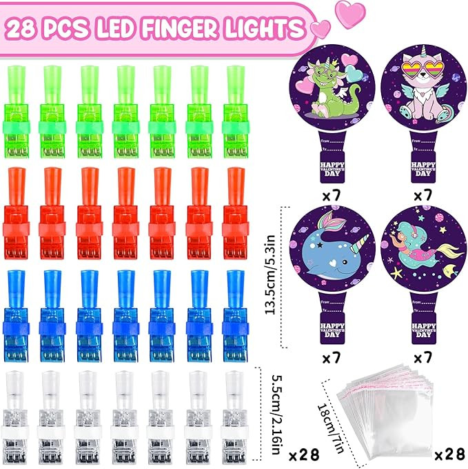 MOVINPE Valentines Day Exchange Gifts for Kids Classroom, 28 Packs Finger Lights with Valentines ... | Amazon (US)