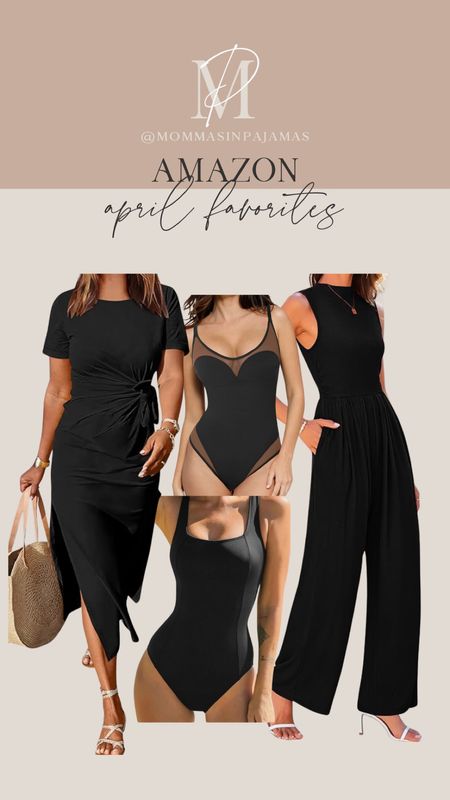 Black is IN for the warmer months this year. These four pieces from Amazon are all petite and fuller bust babe friendly! I'm a 34DDD and a 6/28 for reference! jumpsuits, bigger bust body suit, bigger bust swim, black dresses

#LTKwedding #LTKSeasonal #LTKstyletip