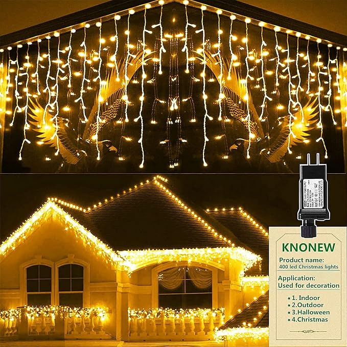 KNONEW Christmas Lights Outdoor Decorations 400 LED 33ft 8 Modes Curtain Fairy String Light with ... | Amazon (US)