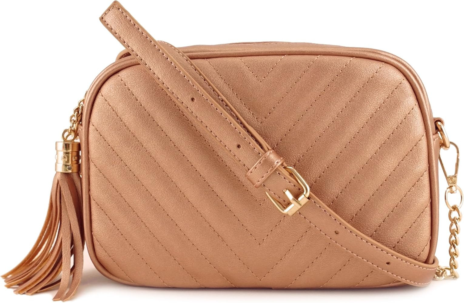 Simple Shoulder Crossbody Bag With Metal Chain Strap And Tassel Top Zipper | Amazon (US)