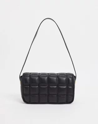 ASOS DESIGN quilted shoulder bag with hardware in black | ASOS (Global)