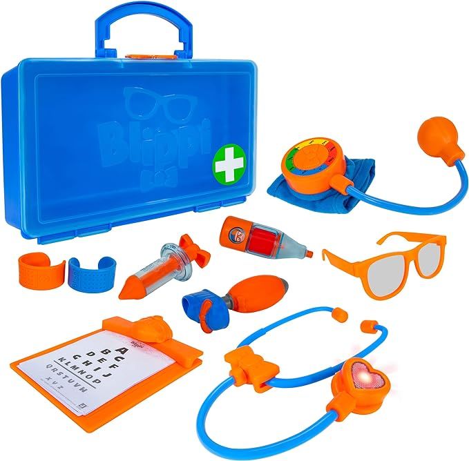 Blippi Doctor Playset - Stethoscope, Glasses, Blood Pressure Arm Band, Toy Syringe, Thermometer, ... | Amazon (US)
