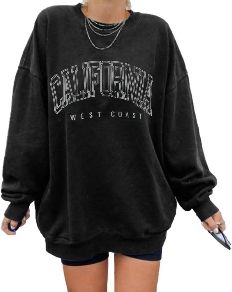 Women’s Oversized Sweatshirts Los Angeles California Hoodies Crewneck Long Sleeve Boyfriends Pullove | Amazon (US)