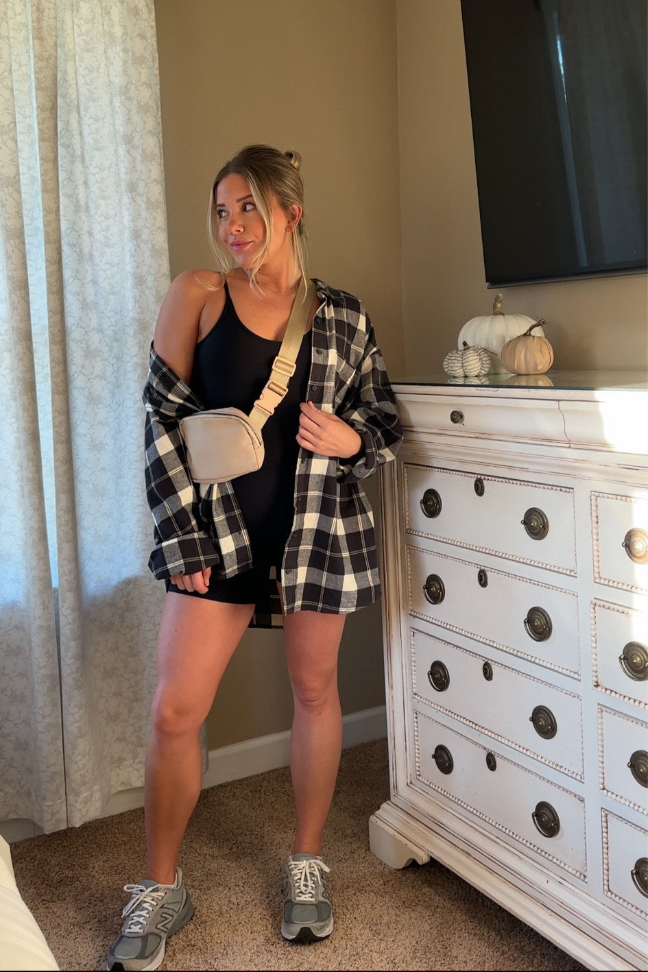  This one is my “gonna be sweating by noon look” 🙃 
Perfect fit for a Monday + Fall in the south!
Wearing XXL in the flannel✨

Active romper, one piece, flannel season, running errands, oversized flannel, new balance sneakers, casual outfit, comfy fall outfit ✨

#LTKfindsunder50