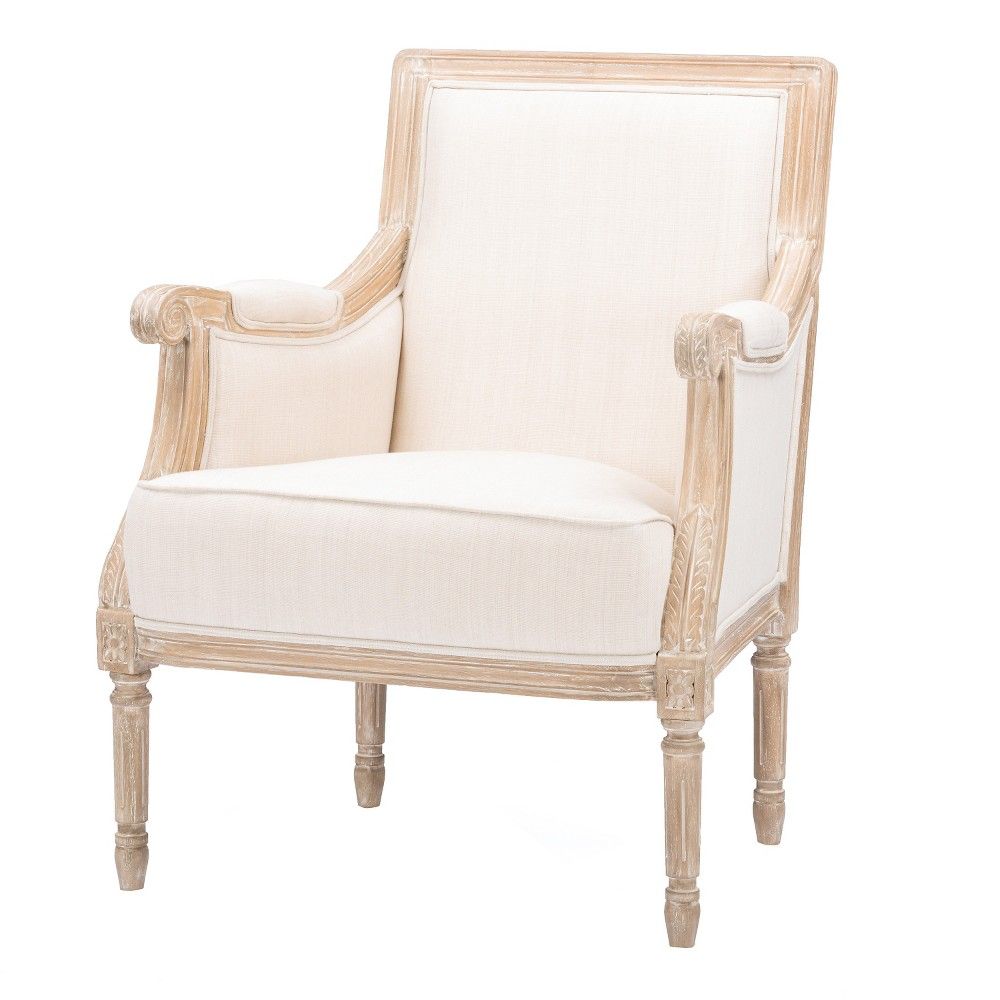 Chavanon Wood & Linen Traditional French Accent Chair Light Beige - Baxton Studio | Target