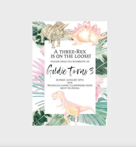 3rex Girl Invitation 3 Rex Invite Three Rex Invitation Pink | Etsy | Etsy (US)