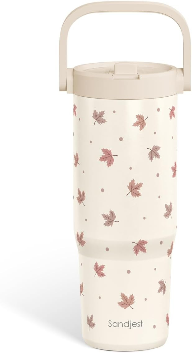 Maple Leaf Fall Stainless Steel Tumbler with Carry Handle 30 Ounce Straw Lid Double Wall Vacuum Insulated for Sports and Travel Women Girl Teen | Amazon (US)