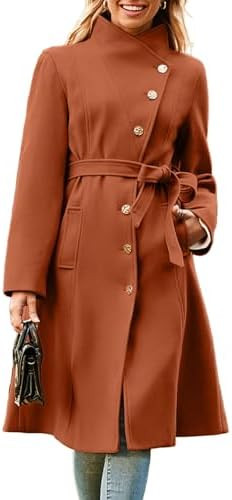 GRACE KARIN Womens Winter Coat 2024 Fall Casual Notch Lapel Single Breasted Belted Midi Peacoat w... | Amazon (US)