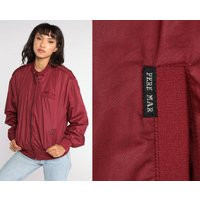 Burgundy Bomber Jacket 80S Windbreaker Cafe Racer Moto Epaulette Coat Vintage 1980S Lightweight Spor | Etsy (US)