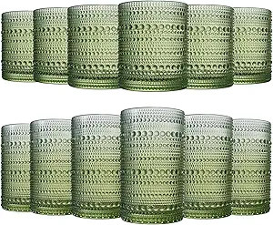 Khen Hobnail Beaded Highball Drinking Tumbler Glasses | Set of 12 | Color, Vintage Bubble Design ... | Amazon (US)