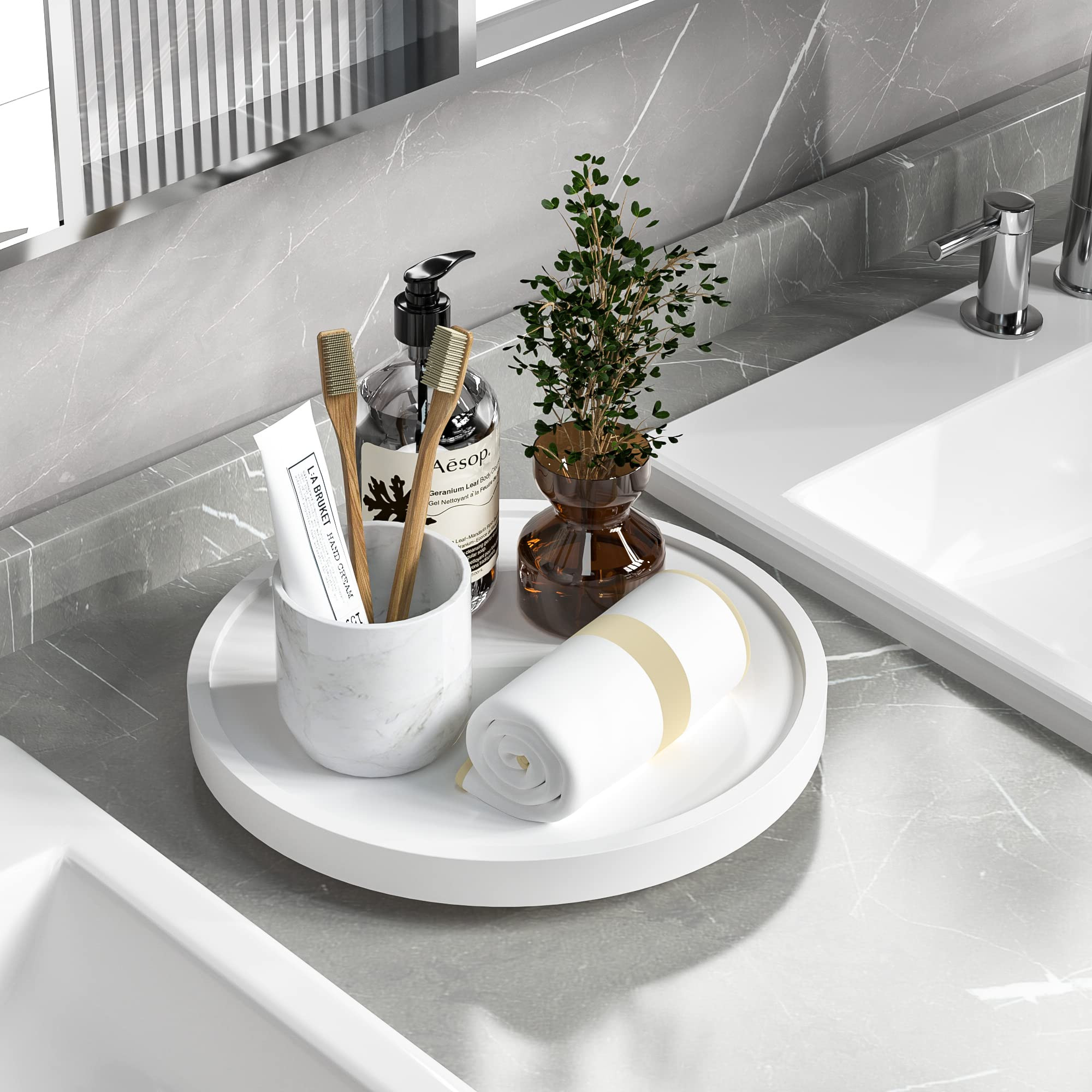 Turntable Vanity Tray 10 Inch for Perfume Candle, Bamboo Kitchen Sink Countertop Organizer for Ke... | Amazon (US)