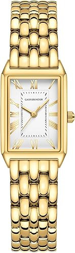 Gold Watches for Women with Vintage Rectangular Case,White Roman Dial,Stainless Steel Band,Adjust... | Amazon (US)