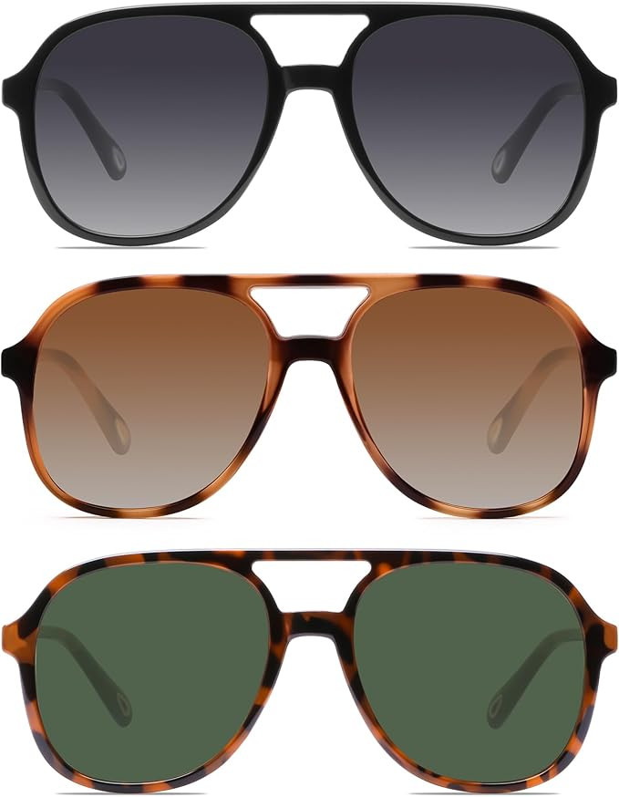 YDAOWKN Retro Square Aviator Sunglasses for Womens Mens Vintage 70s Double Bridge Sun Glasses | Amazon (US)