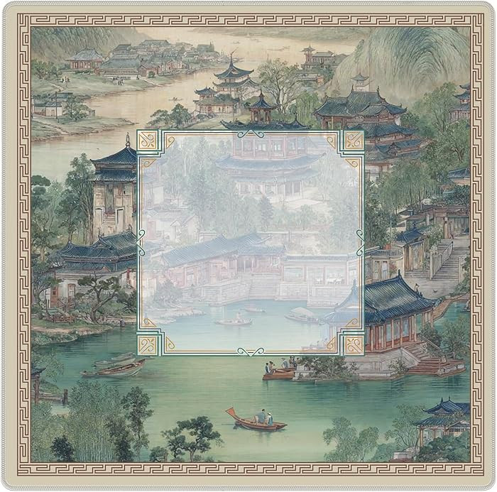 Traditional Chinese Garden Mahjong Mat, Vintage Green Chinoiserie Non-Slip Noise Reduction Gaming... | Amazon (US)