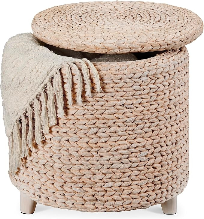 Best Choice Products 17" Round Storage Ottoman W/Lid, Handwoven Water Hyacinth Footstool, Footres... | Amazon (US)