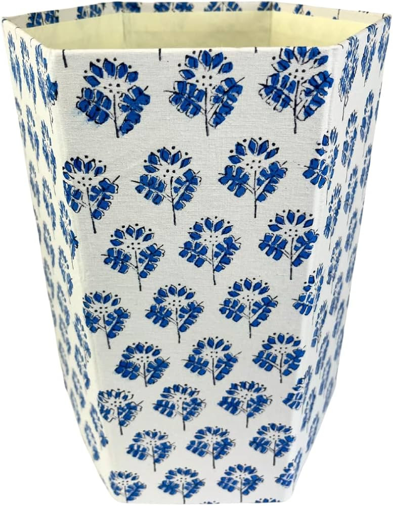 Waste Basket | Decorative Small Waste Basket | Cute Bedroom Trash Can | Blue Trash Can (Small Flo... | Amazon (US)