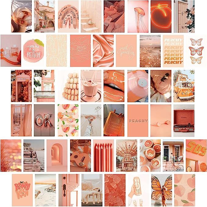 QGZ 50Pcs Peach Wall Collage Kit Aesthetic Pictures, Boho Wall Collage Kit, Aesthetic Pictures fo... | Amazon (US)