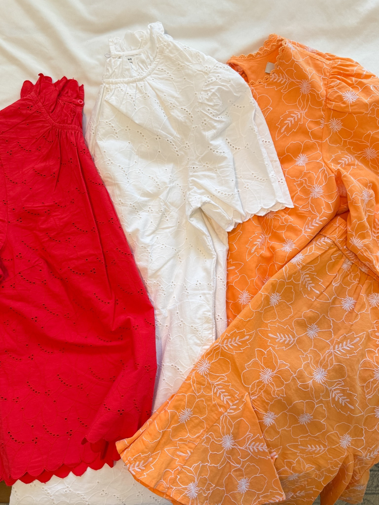 our summer palette!! loving these bright colors for warmer days☀️🌸

red top and white dress run true to size, I got mediums
orange set runs big, I got a medium top and small skirtt

Spring Dress
Spring Outfit
Summer Outfit
Spring Break Outfit
Easter Outfit
Easter Dress
Eyelet
Embroidery 
Scallop
Walmart Top
Walmart Dress
Loft Dress
Loft Set
Spring Set
Summer Set