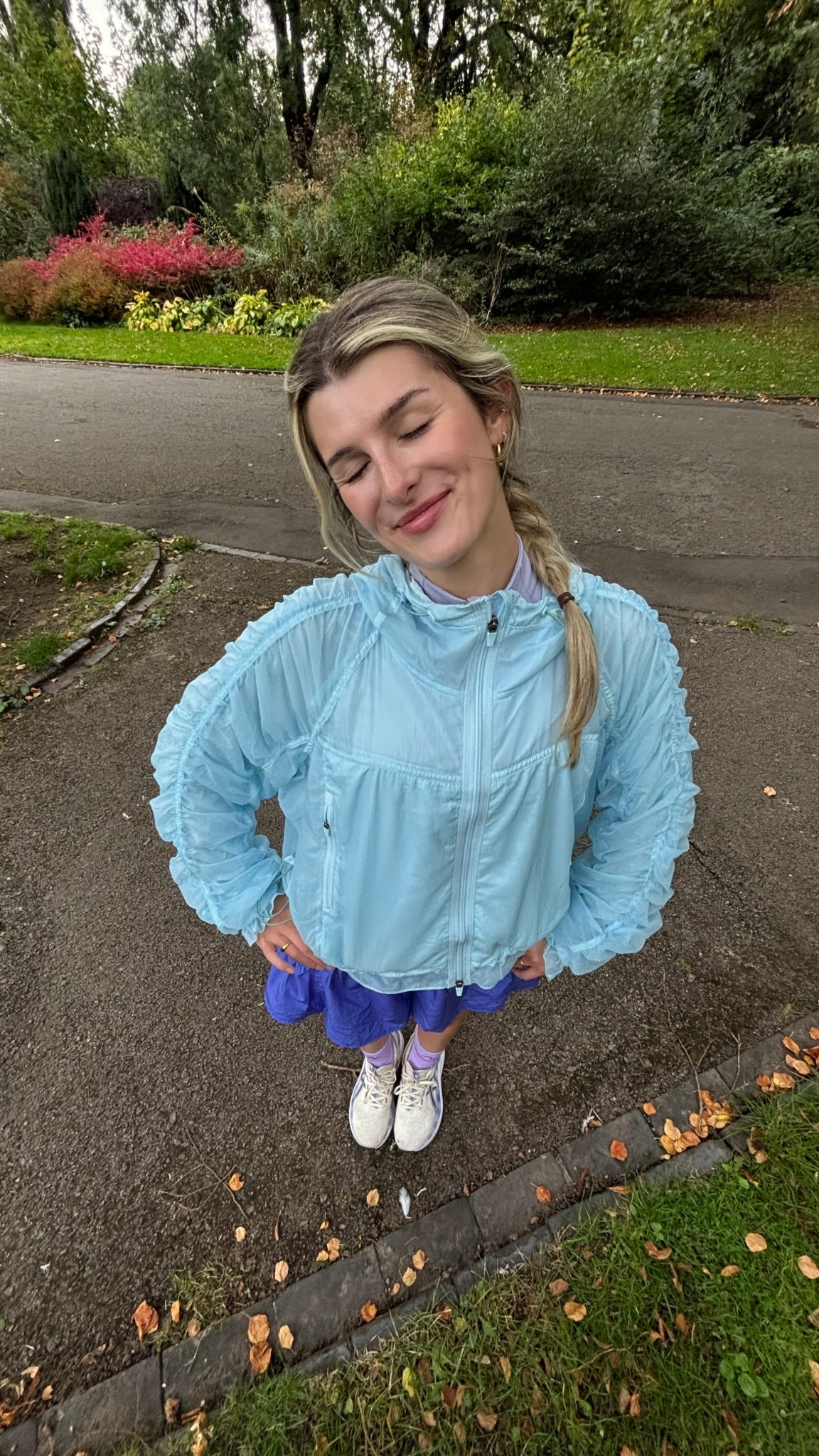 Blue running outfit🦋🫐 free people running jacket and blue shorts. Asics run trainers 

#LTKuk #LTKfitness #LTKautumn