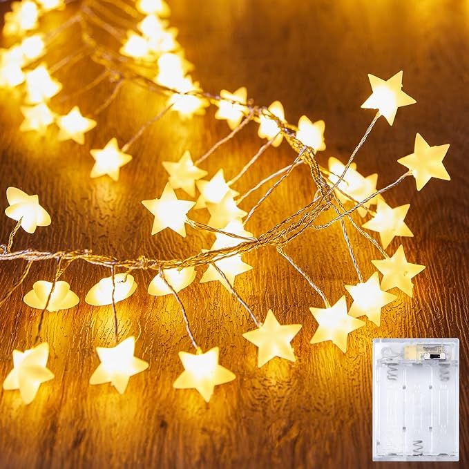 String Lights Battery Operated, 5Feet 40LEDs Firecracker Star Fairy Lights Waterproof Silver Wire... | Amazon (US)