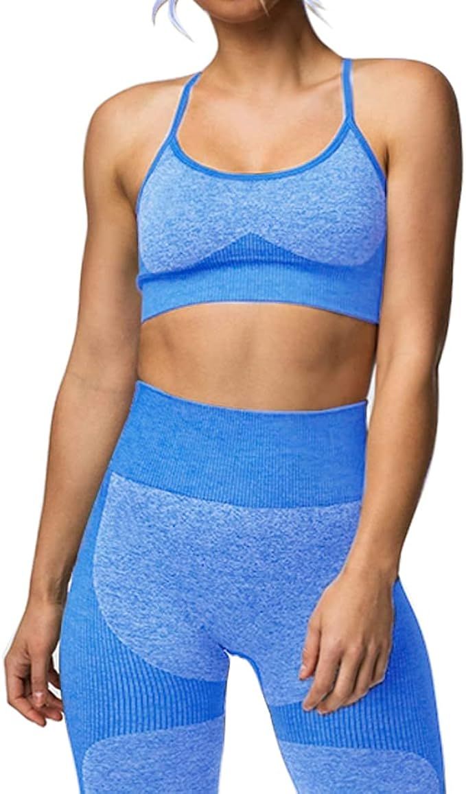 Jetjoy Women 2 Piece Outfits Leggings+Sports Bra Yoga Set Compression Tights Gym Athletic Sweatsu... | Amazon (US)