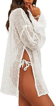 Lilosy Sexy Crochet Sheer Kaftan Caftan Beach Dress Bathing Suit Swim Coverup Summer Vacation Out... | Amazon (US)