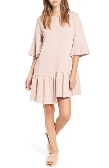 Women's Bp. Asymmetrical Flounce Hem Sweatshirt Dress, Size XX-Small - Pink | Nordstrom