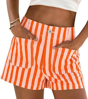 Cicy Bell Womens Summer Striped Shorts High Waisted Jorts Wide Leg Jeans | with Pockets, Casual, ... | Amazon (US)