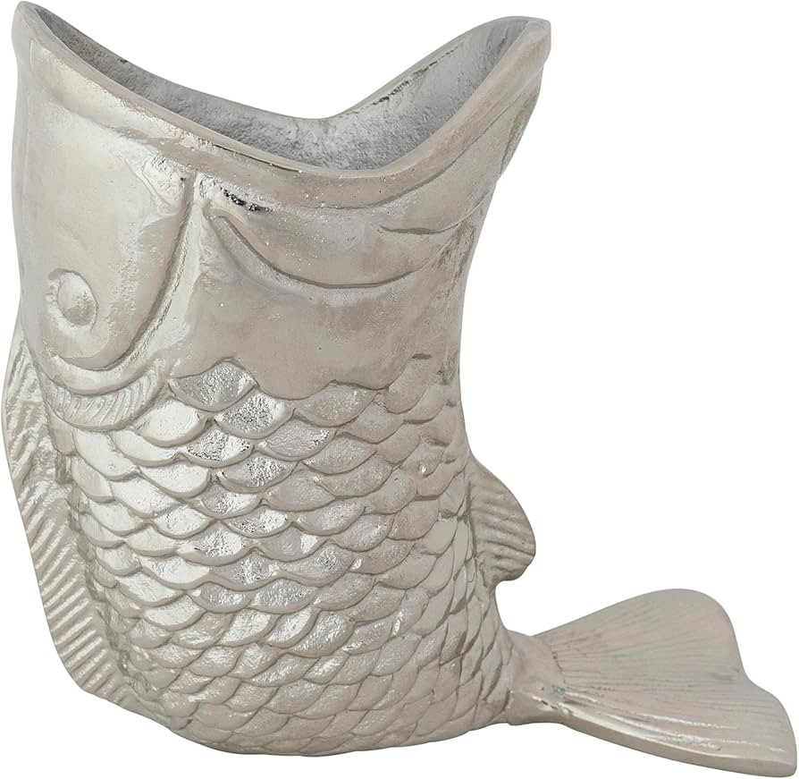 Creative Co-Op Cast Aluminum Fish-Shaped Bottle Holder, Nickel Finish | Amazon (US)
