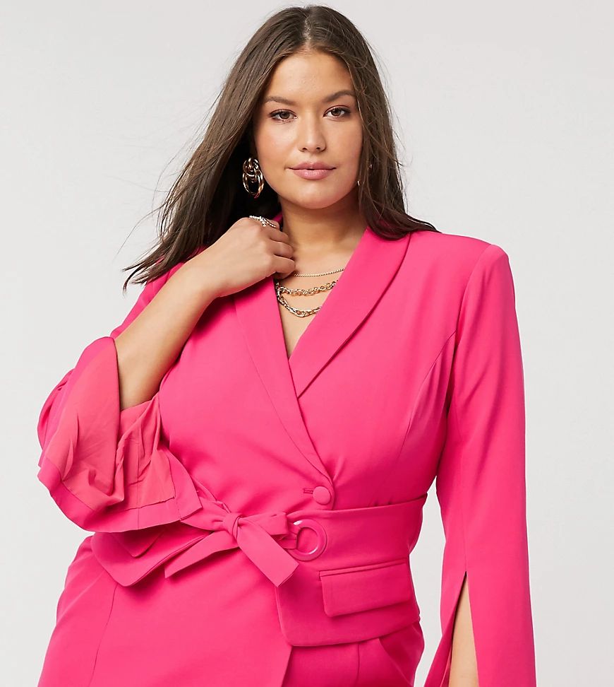 Lavish Alice Plus tie waist blazer dress in pink | ASOS (Global)