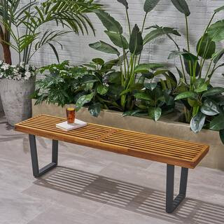 Fresno 61.75 in. Teak Brown Wood Outdoor Bench | The Home Depot