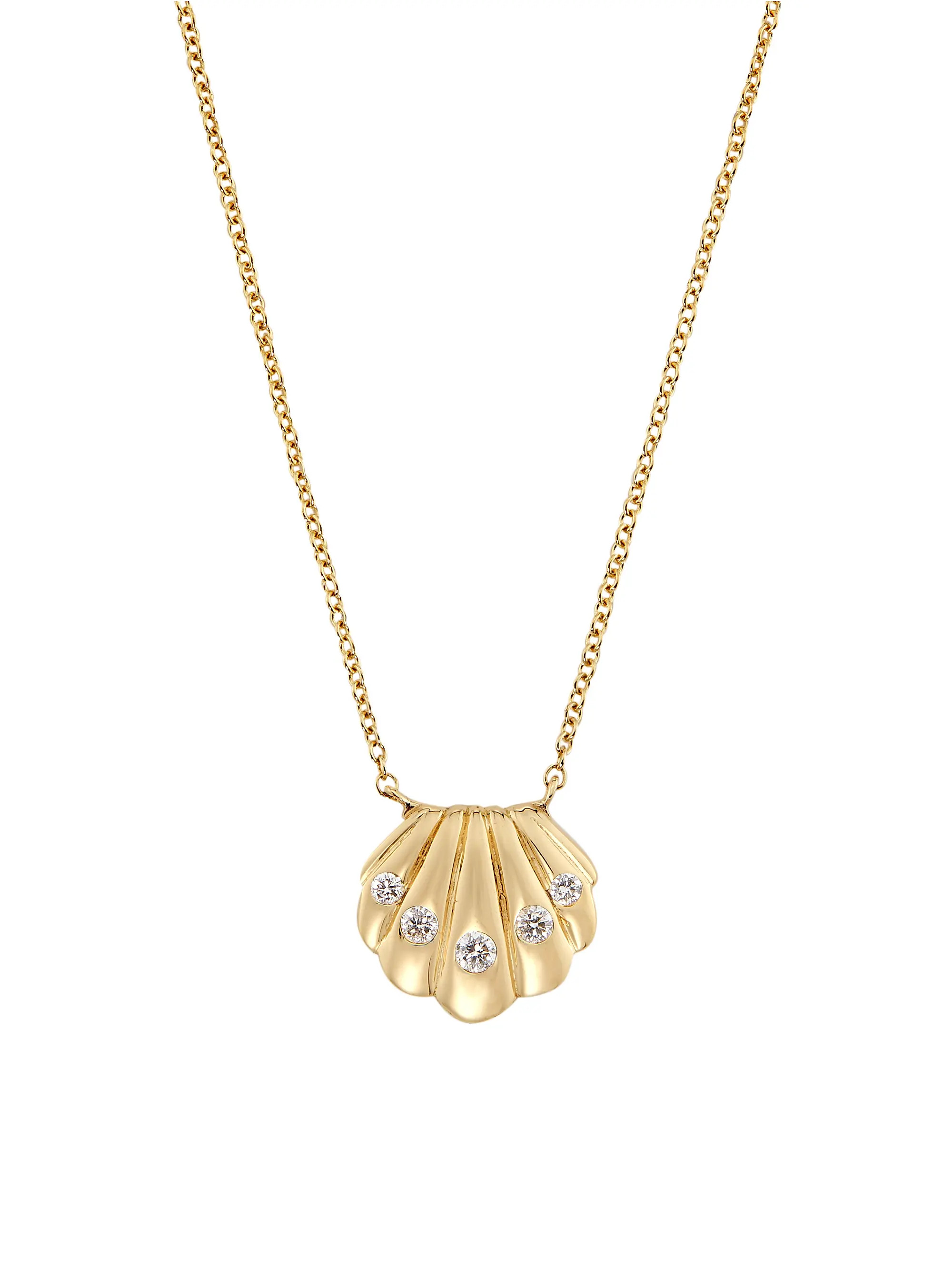 14K Yellow Gold & 0.10 TCW Diamond Clam Shell Pendant Necklace | Saks Fifth Avenue
