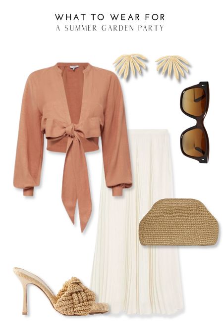 A summer garden party look ☀️ 

Orange linen crop shirt, Reiss, M&S pleated midi skirt, rattan natural clutch bag, bottega heels, sunglasses, gold earrings 

#LTKeurope #LTKSeasonal #LTKstyletip