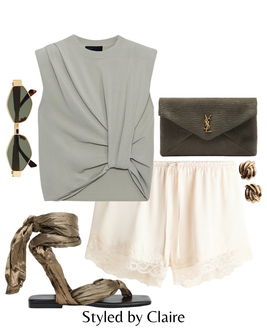LACE TRIM SHORTS🧚🏼
Tags: khaki sage green knot tshirt Zara cream chic hem shorts h&m saint laurent bag strap khaki sandals miu miu sunglasses earrings mango fashion inspo outfit ideas cool girl style summer spring city break holiday vacation trending trends 

#LTKstyletip #LTKshoes #LTKsummer