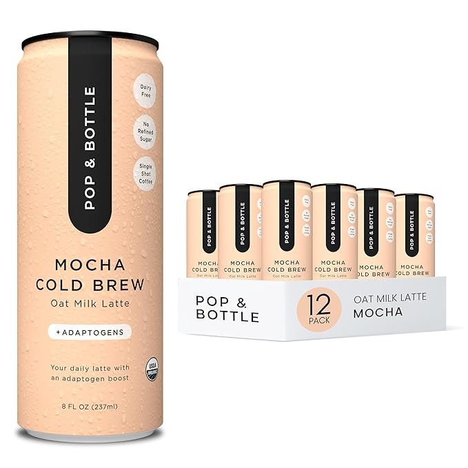 Pop & Bottle, Oat Milk Lattes - Cold Brew with Adaptogens, Maca, Ashwagandha, MCT Oil, Oat Milk, ... | Amazon (US)