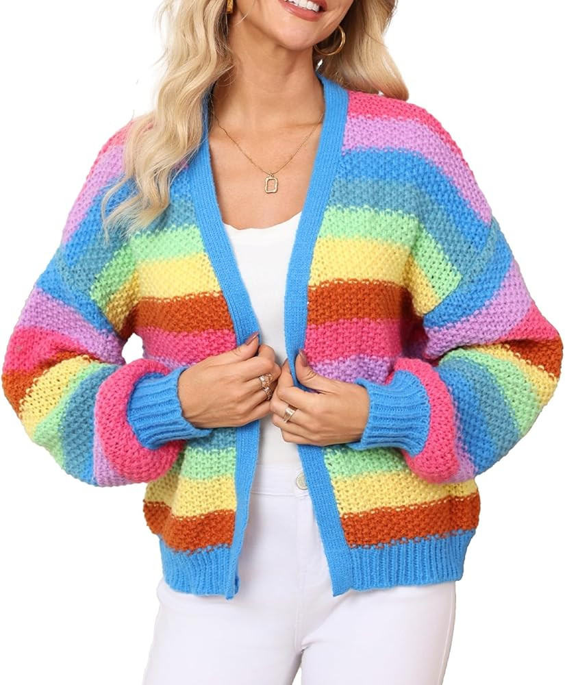 LifeShe Women's Striped Cardigan Sweater Open Front Color Block Chunky Knit Sweaters Coats | Amazon (US)