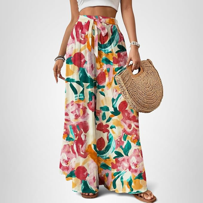 Bsubseach Wide Leg Pants Woman Flowy Floral Palazzo Pants for Women High Waisted Summer Casual Tr... | Amazon (US)