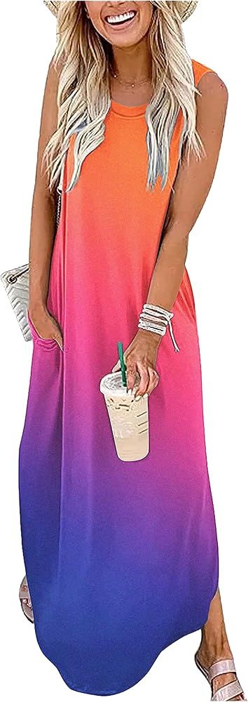 CHUNTIANRAN Women's Summer Maxi Dress Casual Loose Sundress Long Dress Sleeveless Vacation Beach ... | Amazon (US)