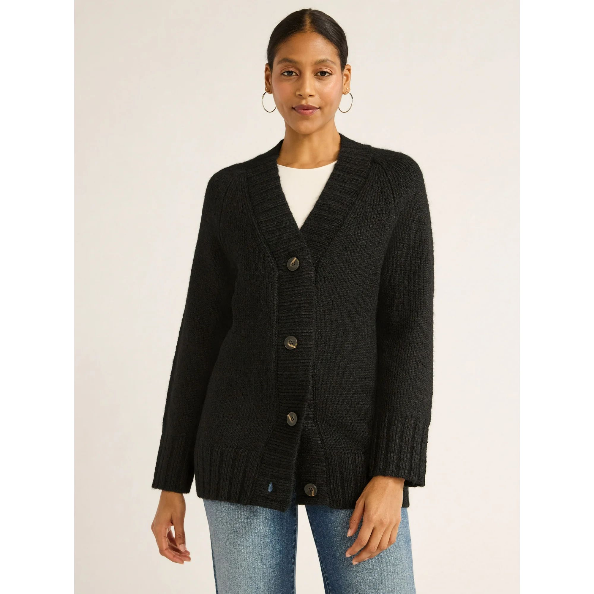 Scoop Women's Oversized V Neck Cardigan Sweater, Midweight, Sizes XS-XXL | Walmart (US)