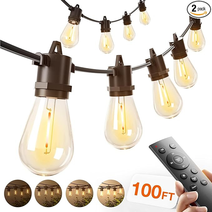 addlon 100FT LED Outdoor String Lights, Remote Dimmable Patio Lights with Timer & 3 Lighting Mode... | Amazon (US)