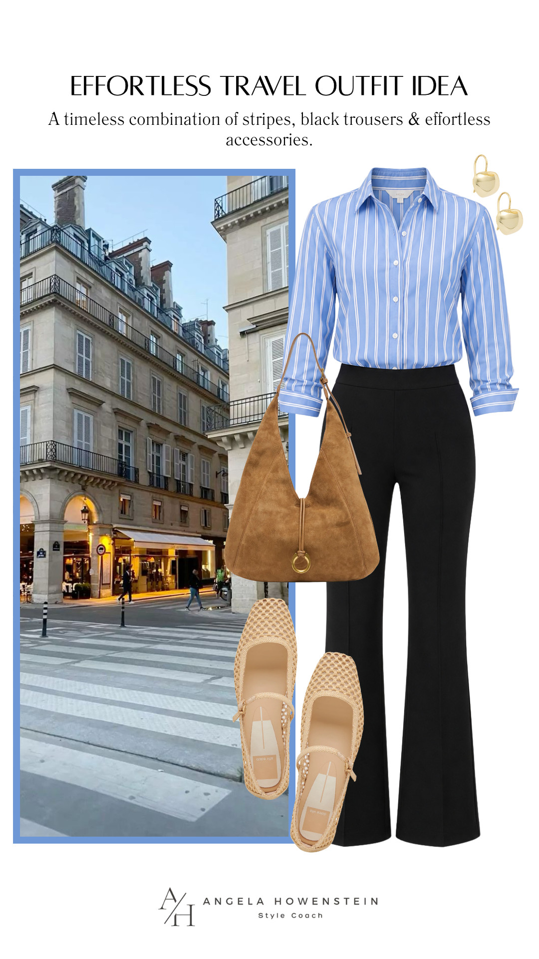A classic combination I’ll never get tired of. A blue striped button-down with black wide-leg pants, woven flats, and a suede bag makes getting dressed feel so easy while still looking polished.

👩‍💻 LTK PRO TIPS
❤️ Heart = Support my posts ;-)
🔖 Save = Get sale & restock alerts for the things you love!
📋 Lists = Keep favorites organized.
📲 Share = Send lists and products to a friend.
💬 Comment = Ask me anything, and I’ll answer. ;-) 

 #LTKootd #LTKOver40 #LTKTravel