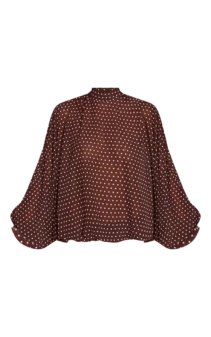 Brown Chiffon Sheer Polka Dot Oversized Blouse Co-ord | PrettyLittleThing UK