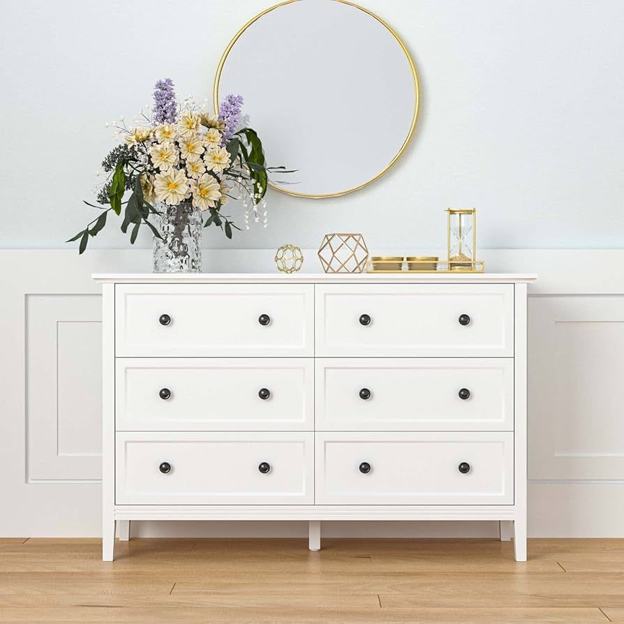 JOZZBY White Dresser, 6 Double Drawer Dresser for Bedroom with Metal Double Handles, Wood Dresser... | Amazon (US)