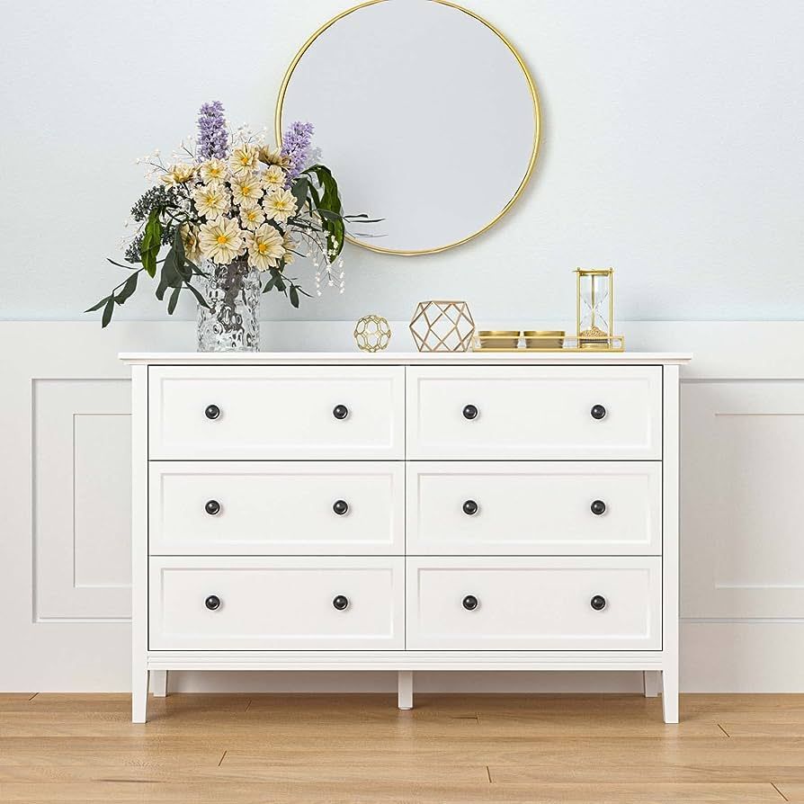 JOZZBY White Dresser, 6 Double Drawer Dresser for Bedroom with Metal Double Handles, Wood Dresser... | Amazon (US)