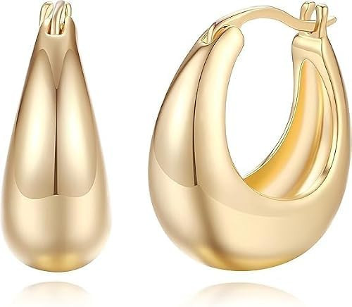 14K Gold Hoop Earrings for Women Vintage Chunky Earring for Womens (22mm) | Amazon (US)