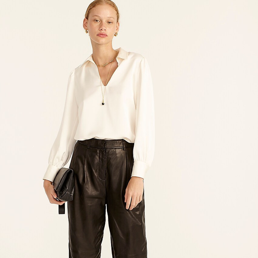 Collared satin-back crepe popover top | J. Crew US