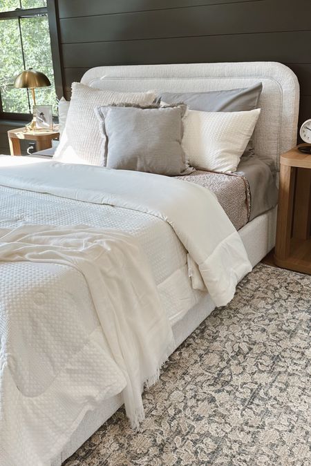 How is this stunning boucle bed under $300?! Ordered so fast for the beach house guest bedroom! Rug is also a beauty and nightstands coming soon ;)

#bed #bedroom #affordablefurniture #bedroomfinds #bouclebed #creambed #modernorganic #rug #homedecor #walmarthome #walmartfinds 

#LTKHome #LTKSaleAlert #LTKStyleTip