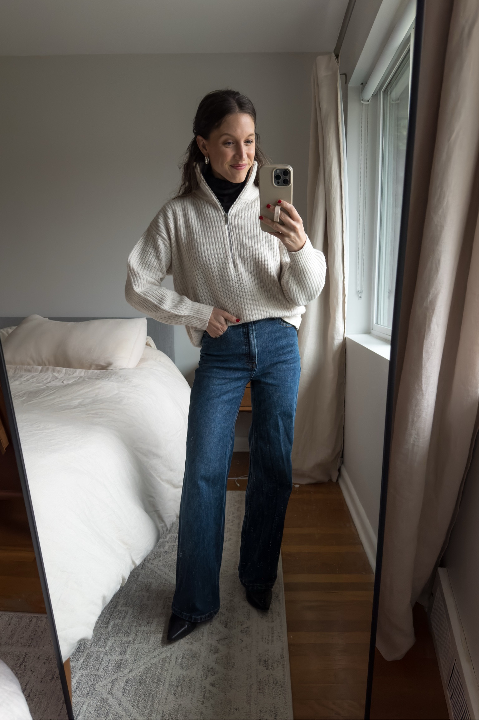 Daily Look 11.25.24

Everlane sweater, XS, TTS. Old J.Crew turtleneck, similar linked. Everlane jeans, 24, I took my smaller size and the longer inseam. J.Crew boots, TTS. Chunky Silver Hoops from Sela Designs, ASHLEYROHR10 for 10% off  

#LTKSaleAlert #LTKSeasonal #LTKOver40