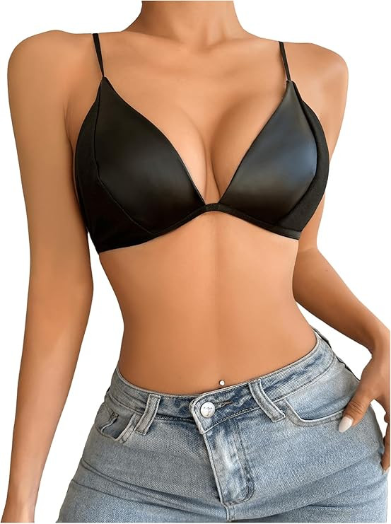 SHENHE Women's PU Faux Leather Push Up Brassieres Spaghetti Strap Underwire Bras | Amazon (US)