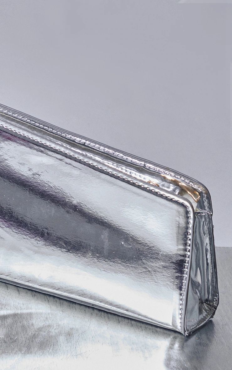 Silver Asymmetric Box Clutch Bag | PrettyLittleThing US
